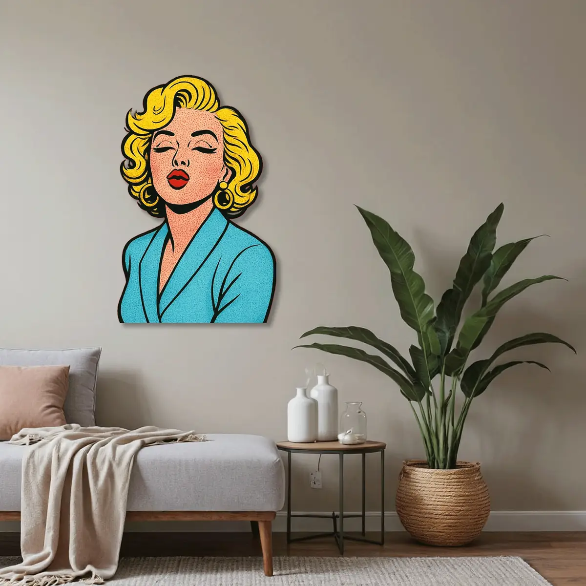 Pop Art Sarışın Kadın Portresi Metal Duvar Tablosu
