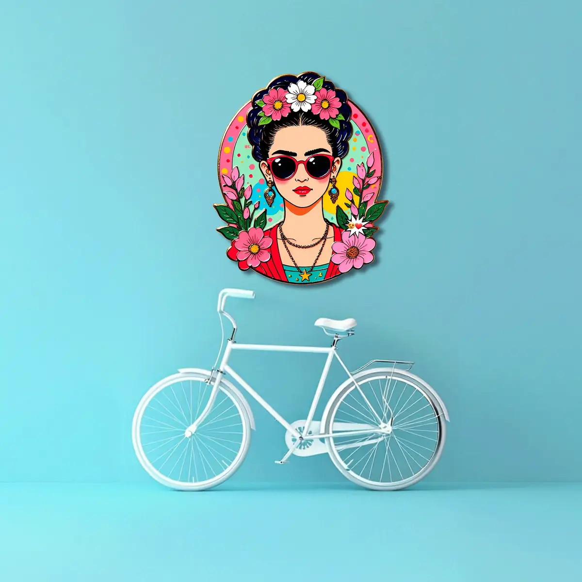 Çiçek Taçlı Güneş Gözlüklü Kadın Pop Art Metal Tablo