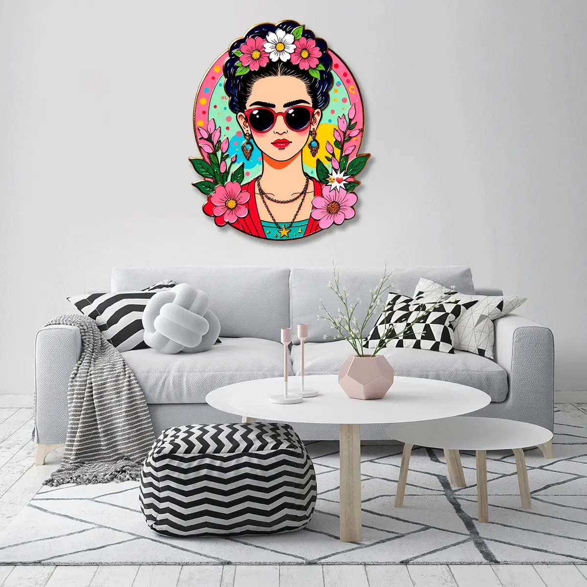 Çiçek Taçlı Güneş Gözlüklü Kadın Pop Art Metal Tablo