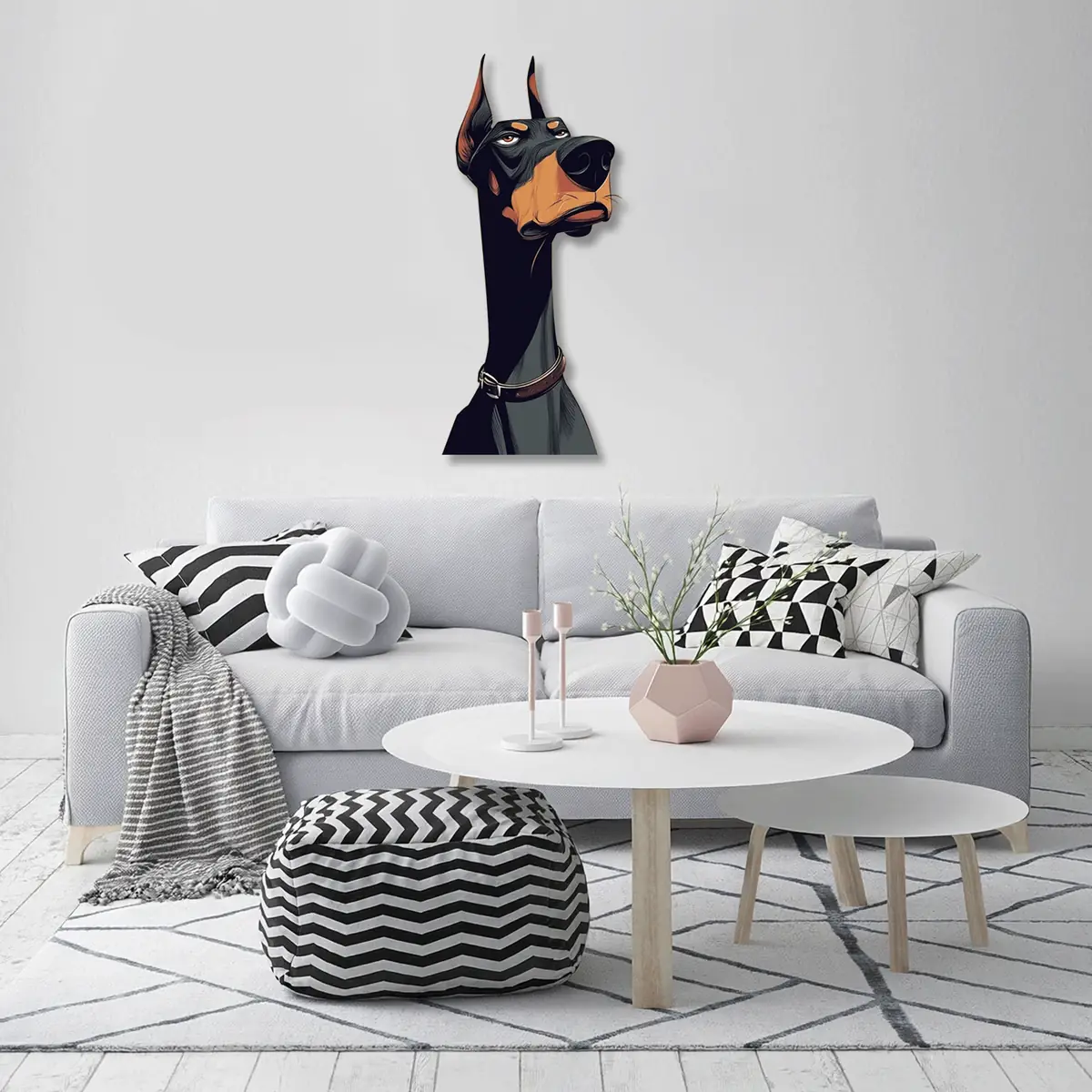 Çizgi Stili Doberman Köpek Metal Duvar Tablosu