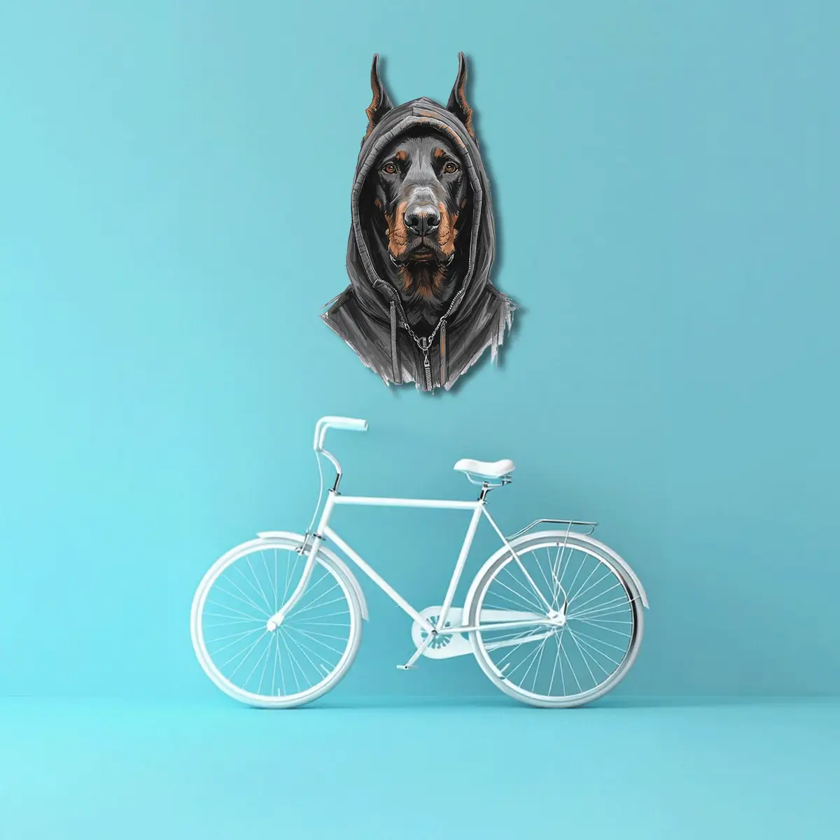 Kapüşonlu Doberman Köpek Metal Duvar Tablosu