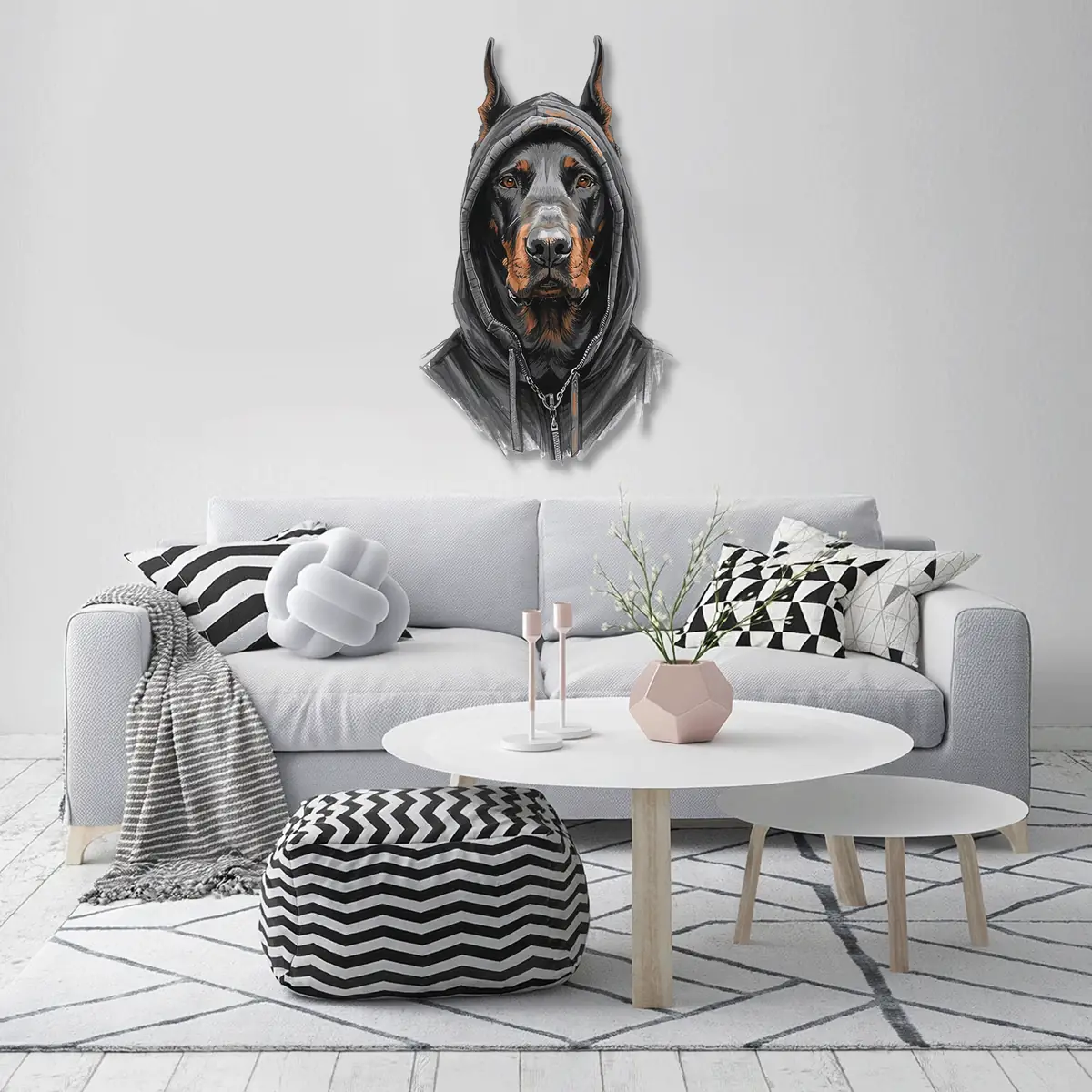 Kapüşonlu Doberman Köpek Metal Duvar Tablosu