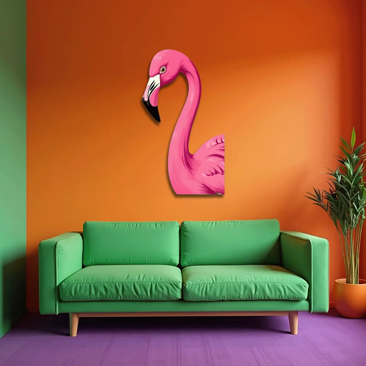 Pembe Flamingo Metal Duvar Tablosu