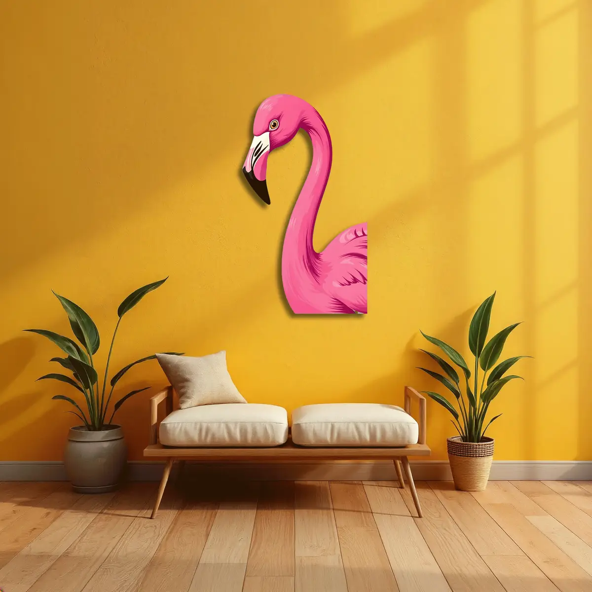 Pembe Flamingo Metal Duvar Tablosu