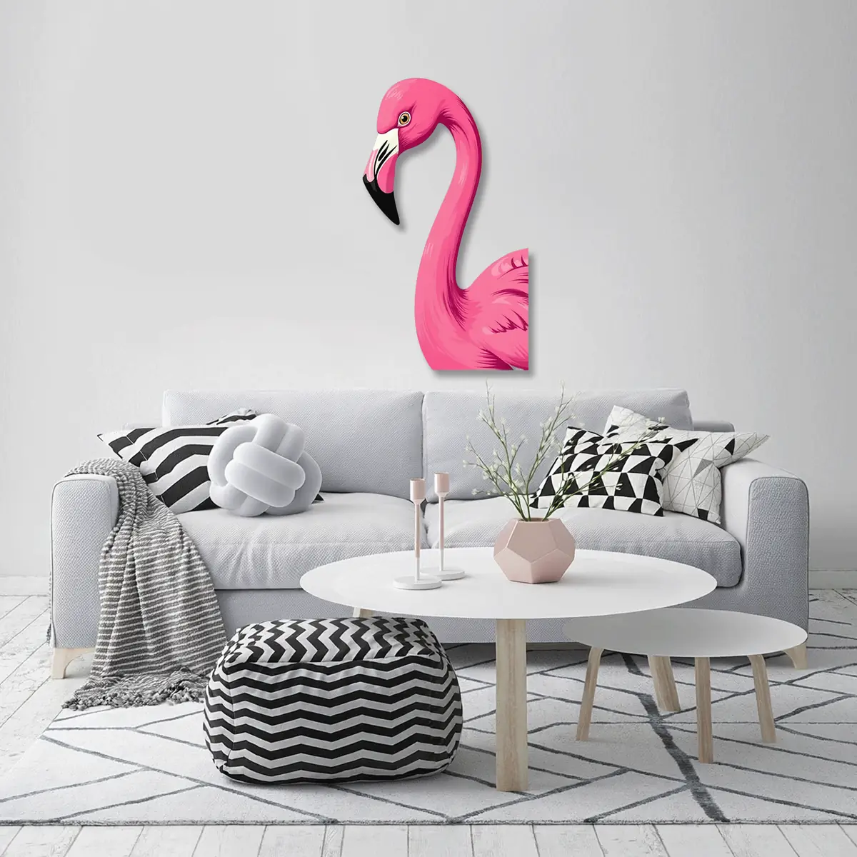 Pembe Flamingo Metal Duvar Tablosu