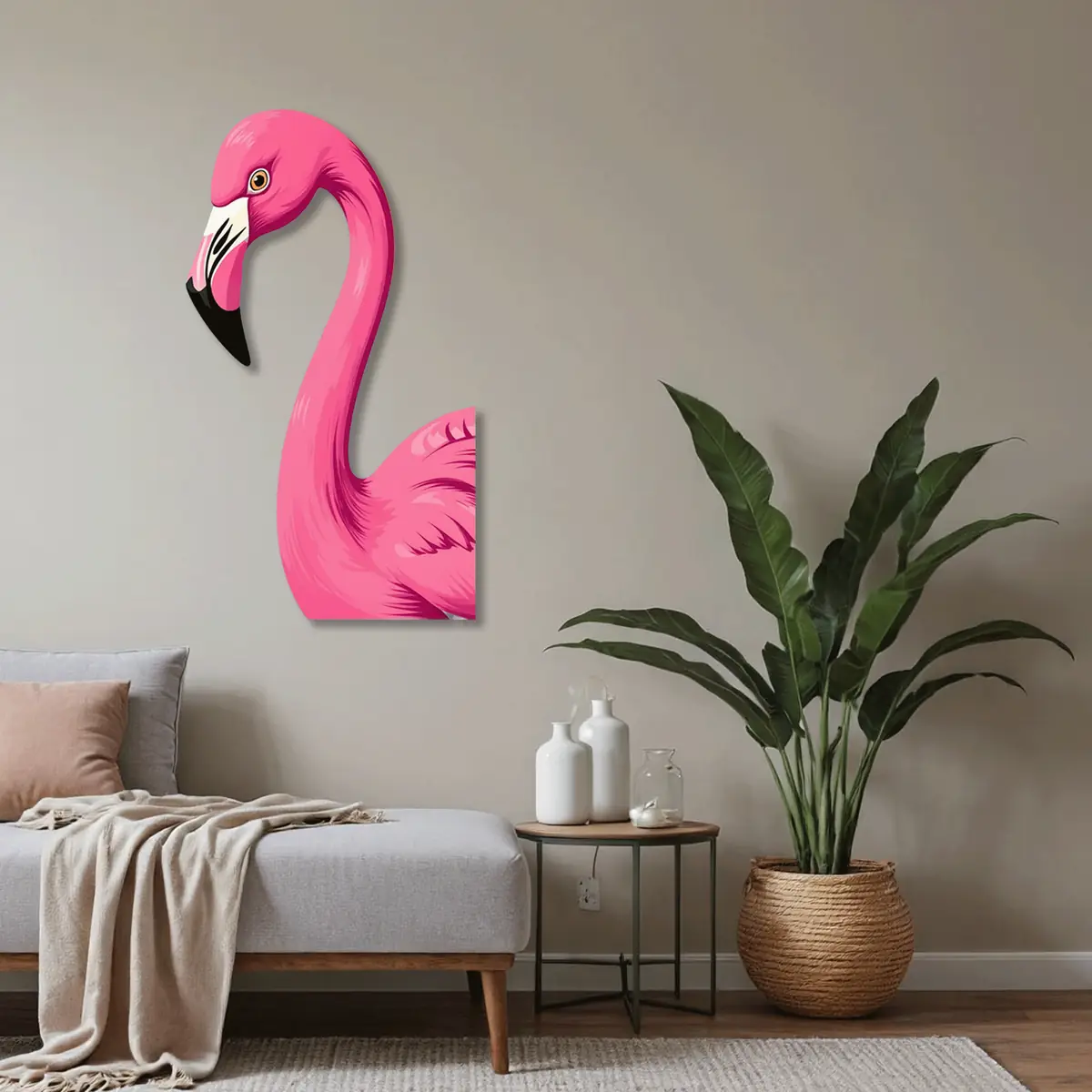 Pembe Flamingo Metal Duvar Tablosu