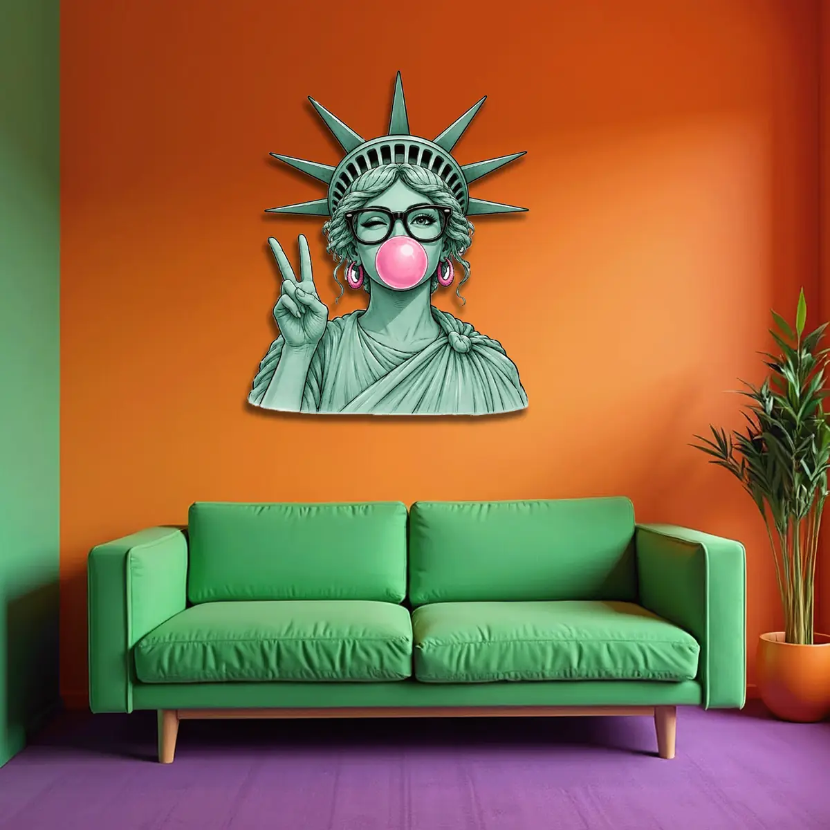 Balon Sakızlı Özgürlük Heykeli Pop Art Metal Tablo