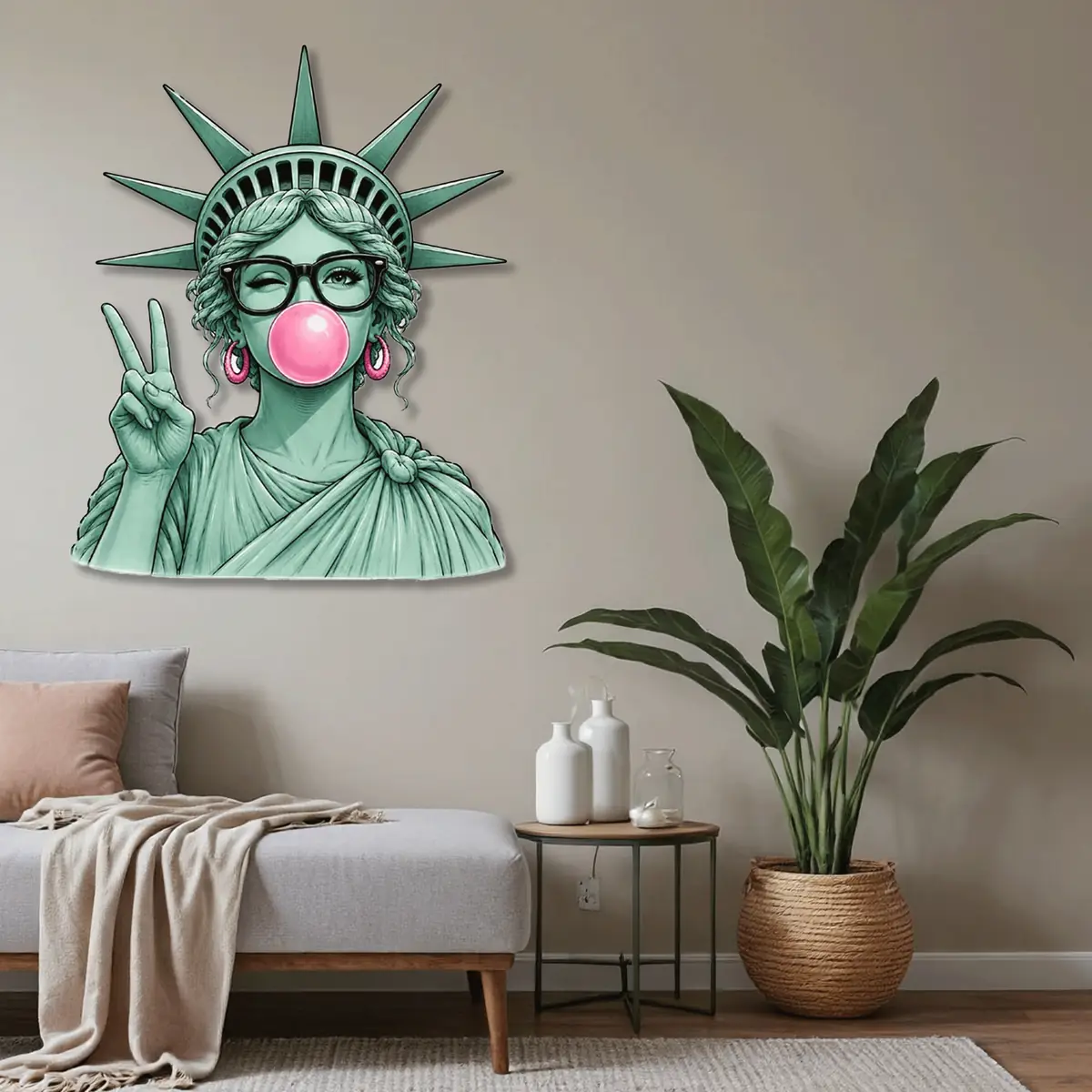 Balon Sakızlı Özgürlük Heykeli Pop Art Metal Tablo