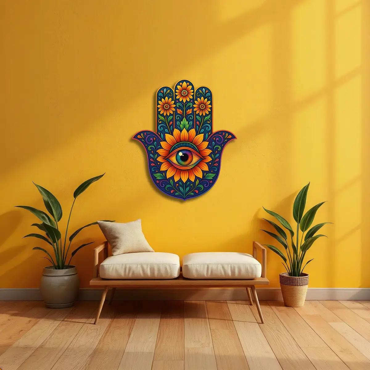 Nazar Gözlü Hamsa Eli Metal Duvar Tablosu