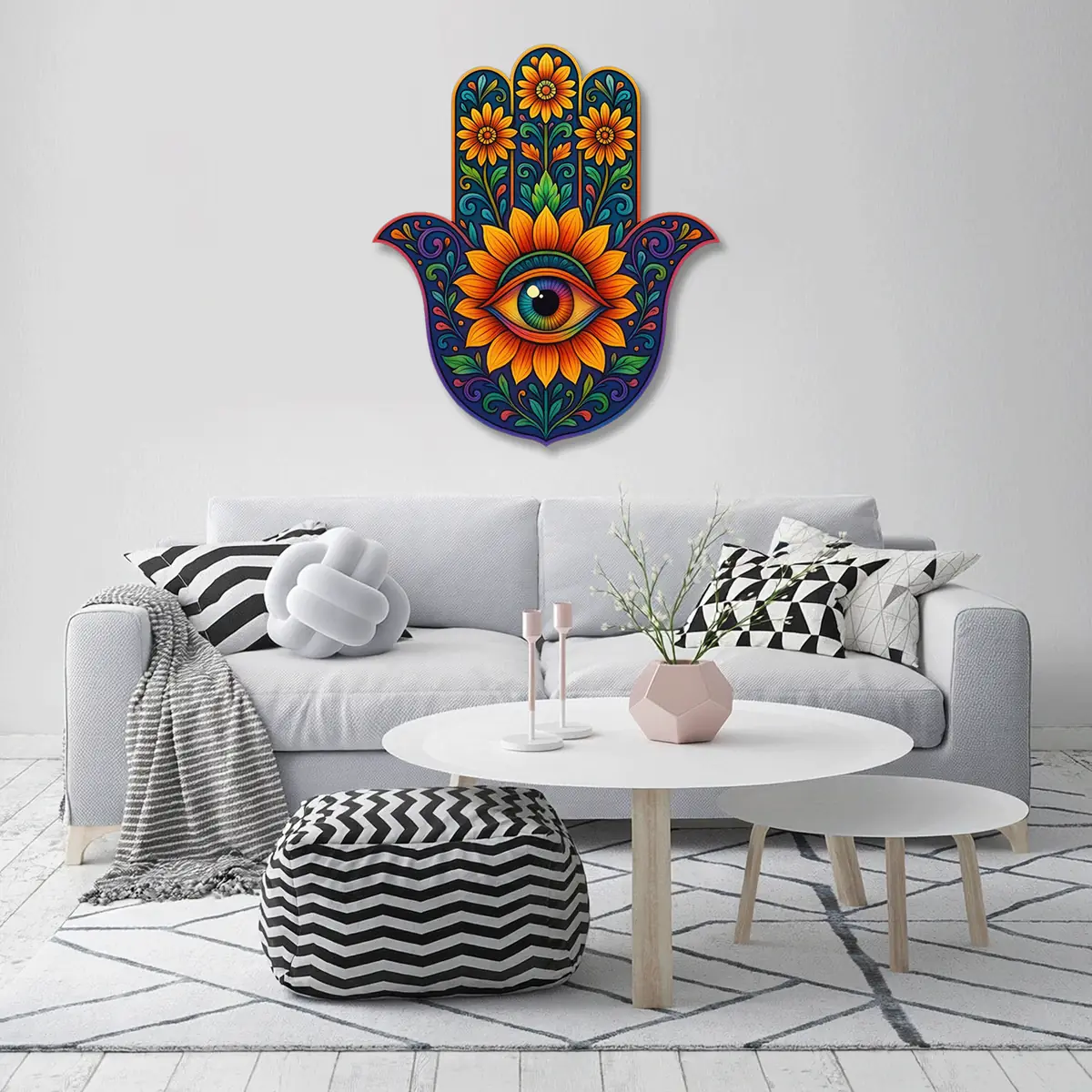 Nazar Gözlü Hamsa Eli Metal Duvar Tablosu