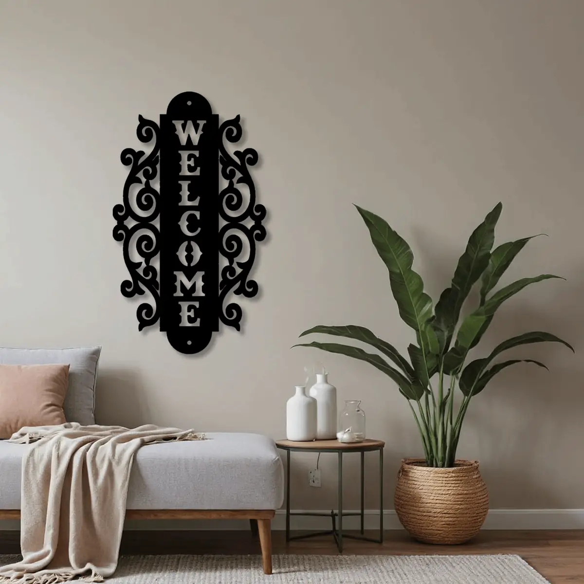 Welcome Yazılı Süslemeli Metal Duvar Tablosu