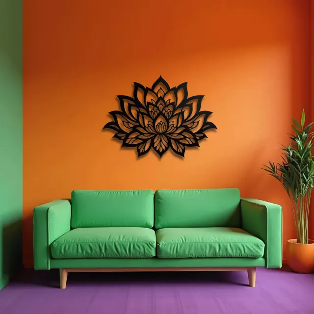 Lotus Mandala Siyah Metal Duvar Tablosu