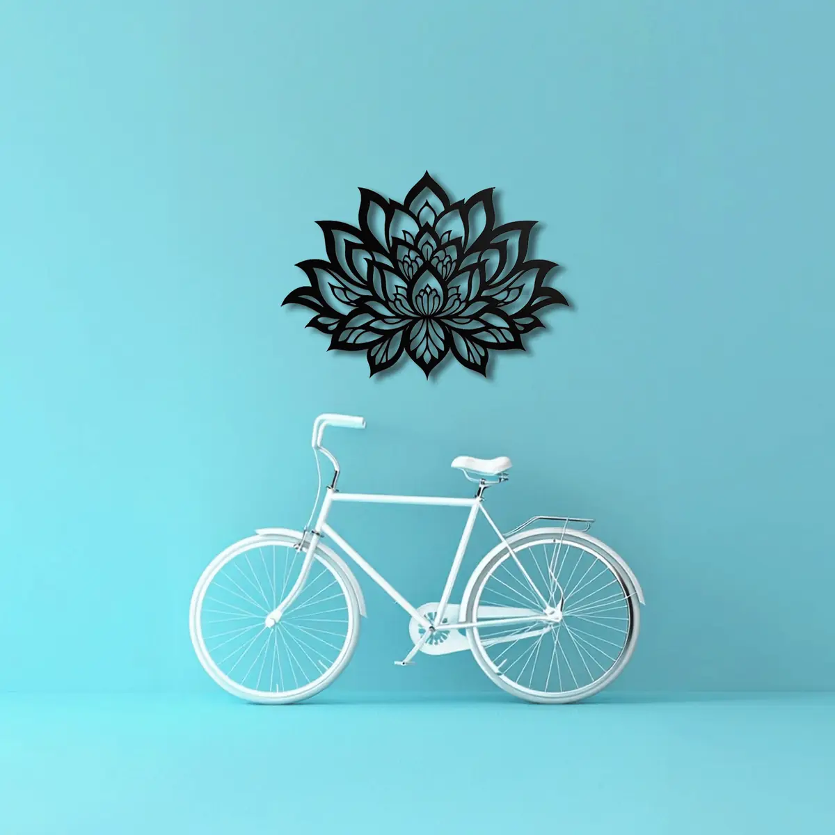Lotus Mandala Siyah Metal Duvar Tablosu