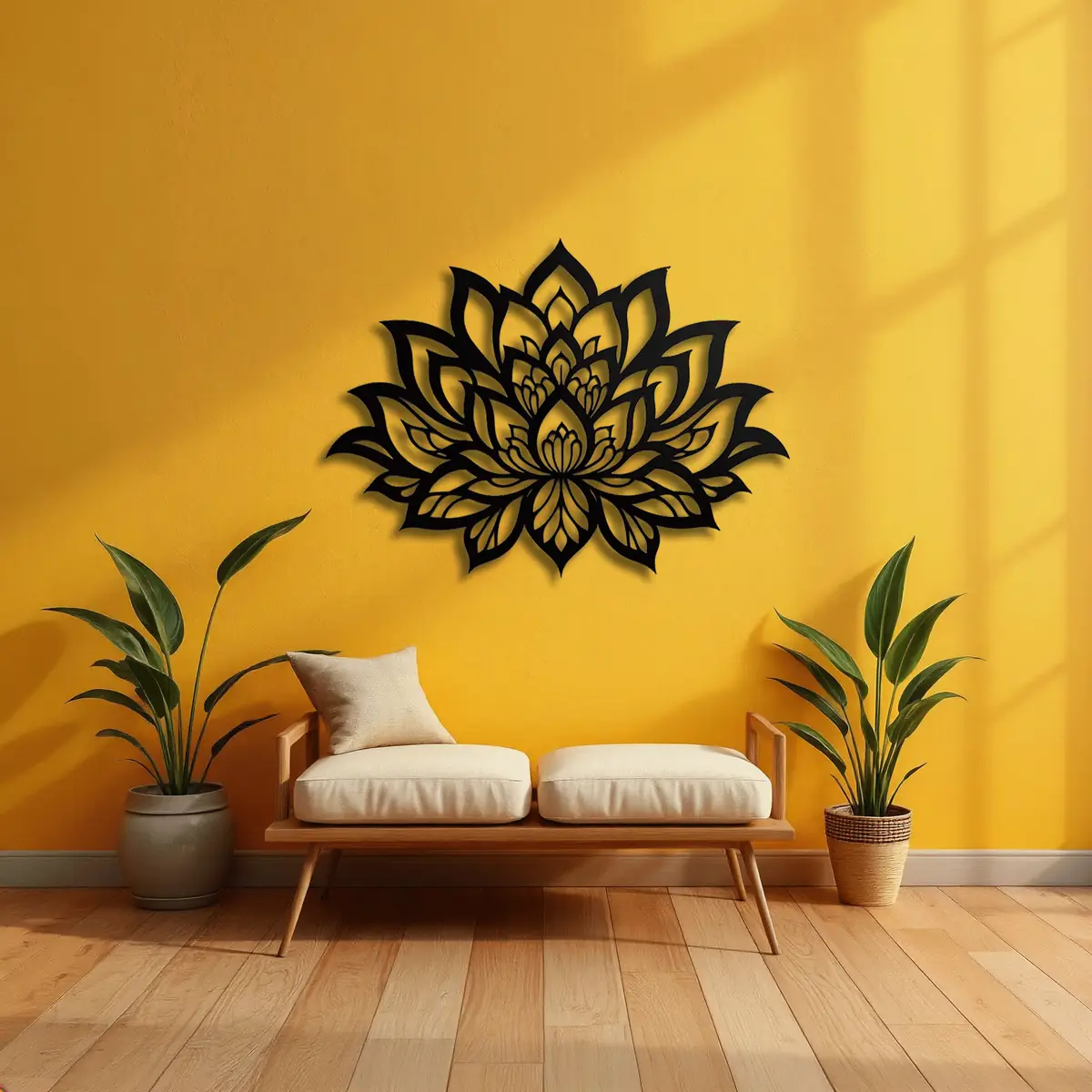 Lotus Mandala Siyah Metal Duvar Tablosu