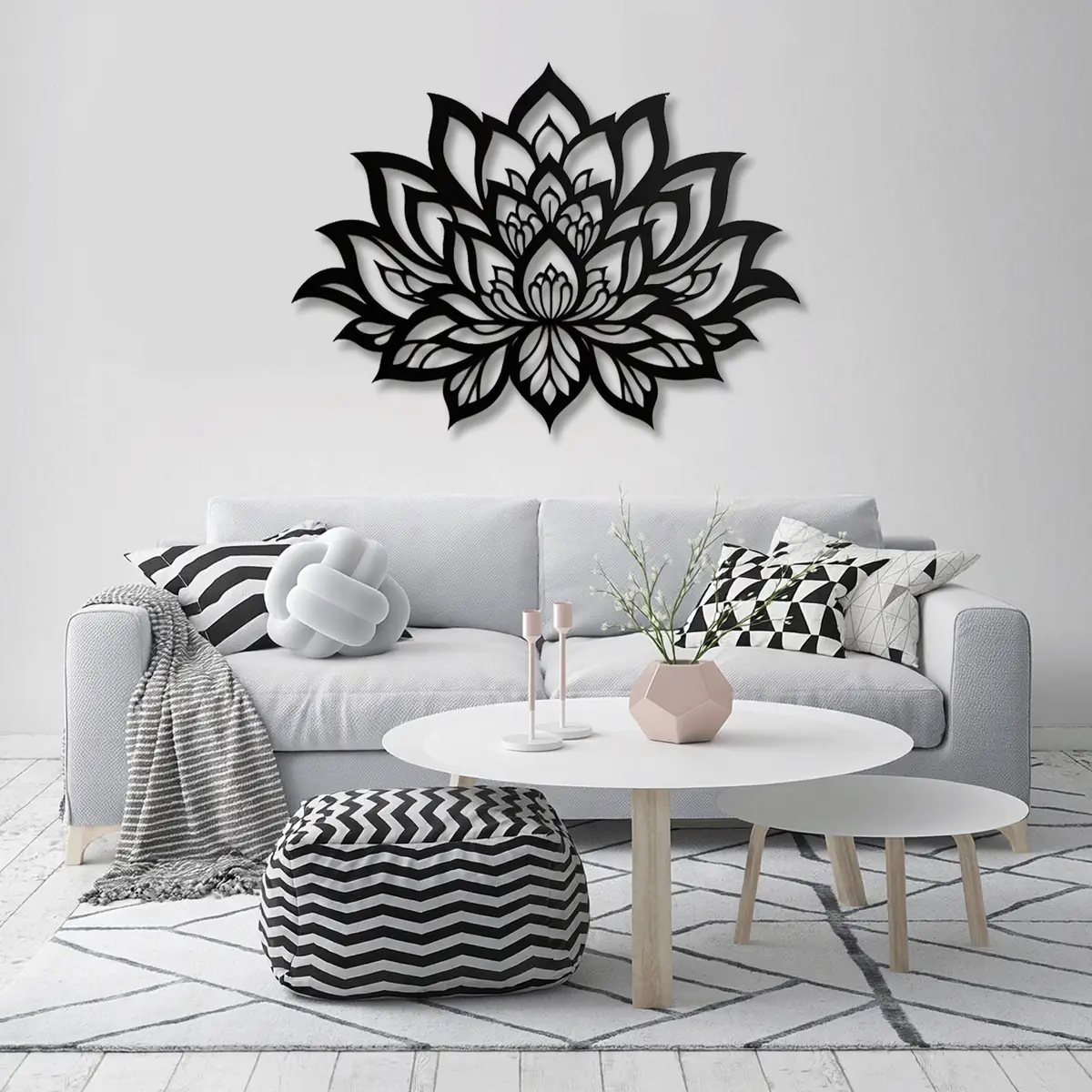 Lotus Mandala Siyah Metal Duvar Tablosu