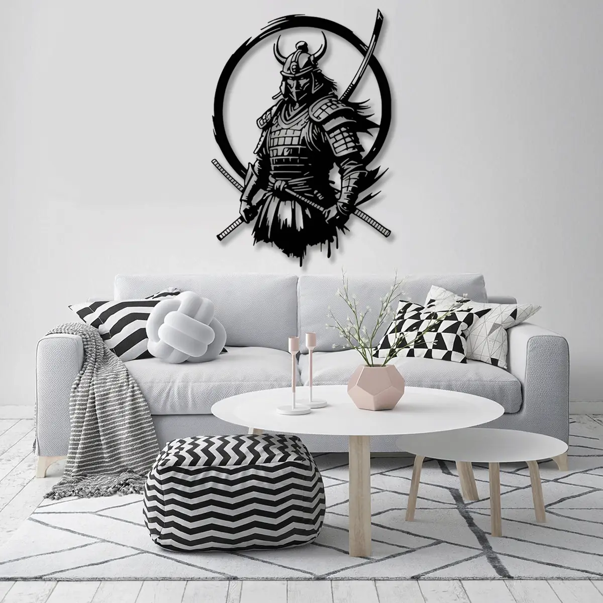 Daire İçinde Samuray Metal Duvar Tablosu