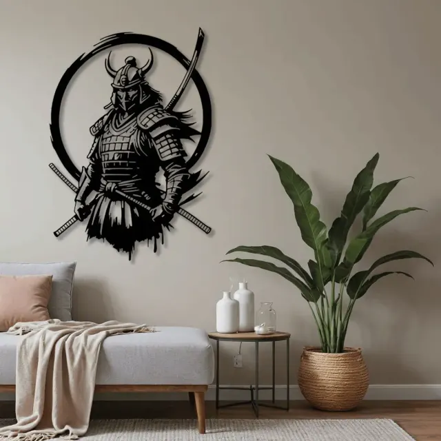 Daire İçinde Samuray Metal Duvar Tablosu