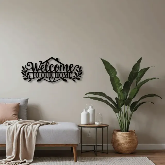 Welcome To Our Home Yazılı Metal Duvar Tablosu