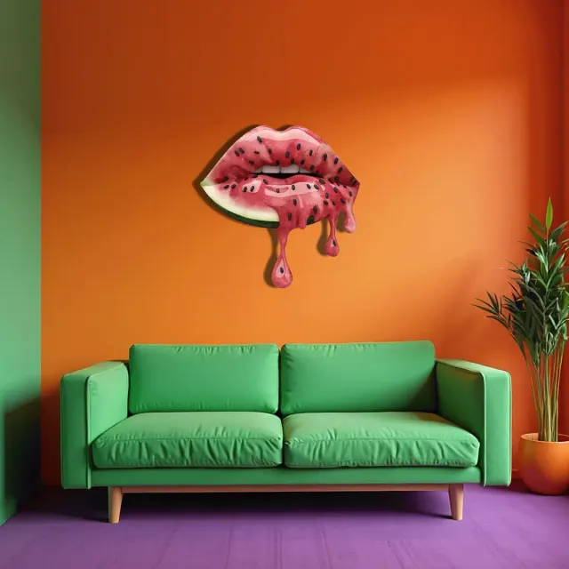 Karpuz Dilimli Damlayan Dudak Pop Art Metal Tablo