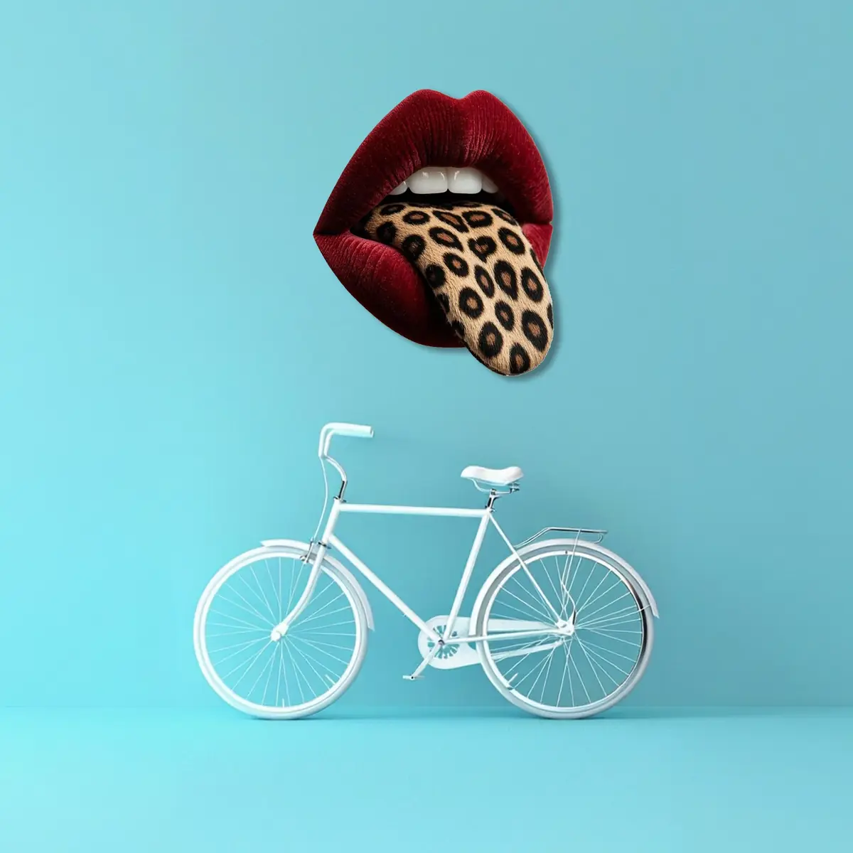 Leopar Desenli Dilli Kırmızı Dudak Pop Art Metal Tablo