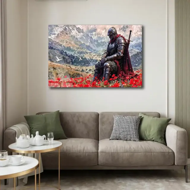 Kırmızı Gelincik Tarlasında Şövalye Cam Tablo