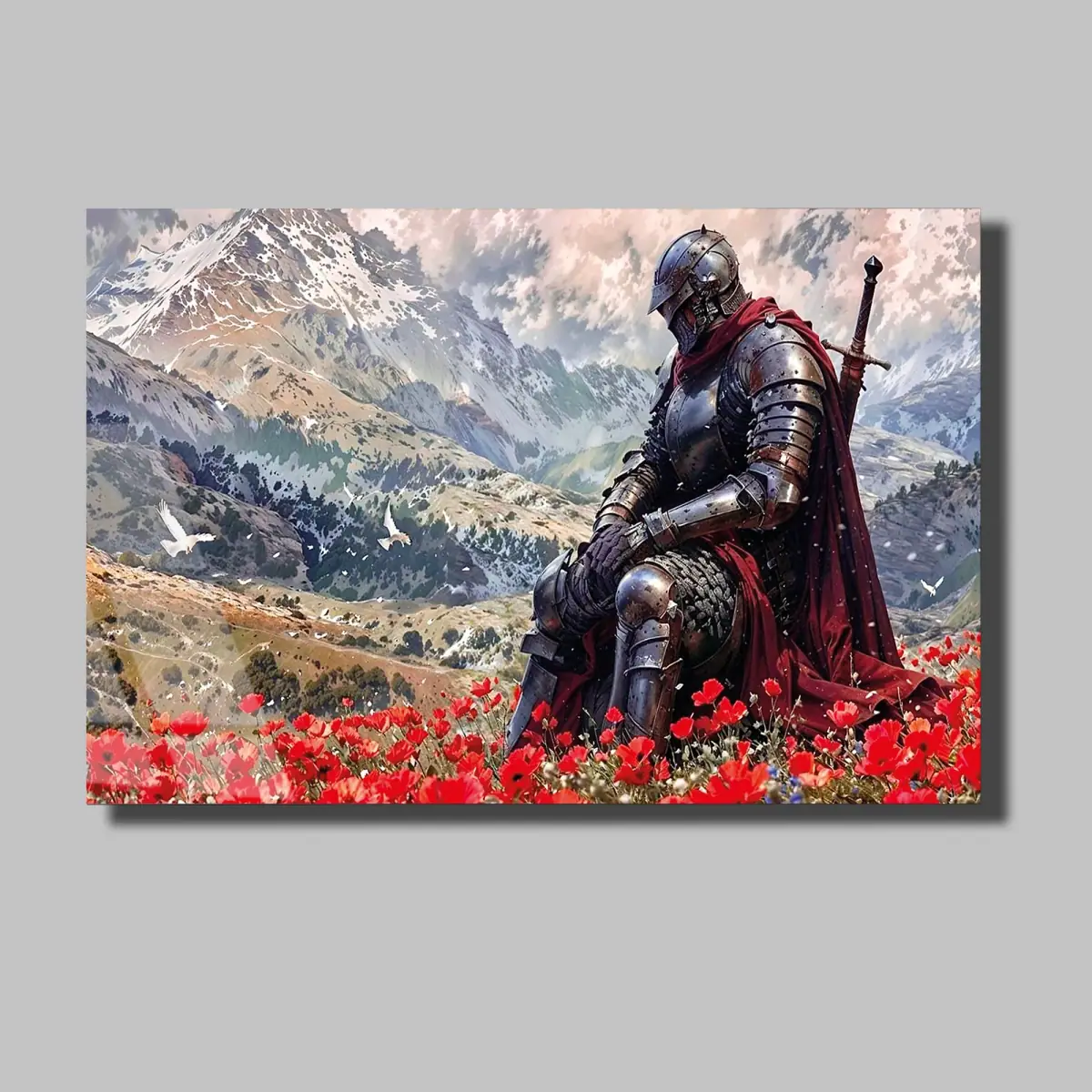 Kırmızı Gelincik Tarlasında Şövalye Cam Tablo