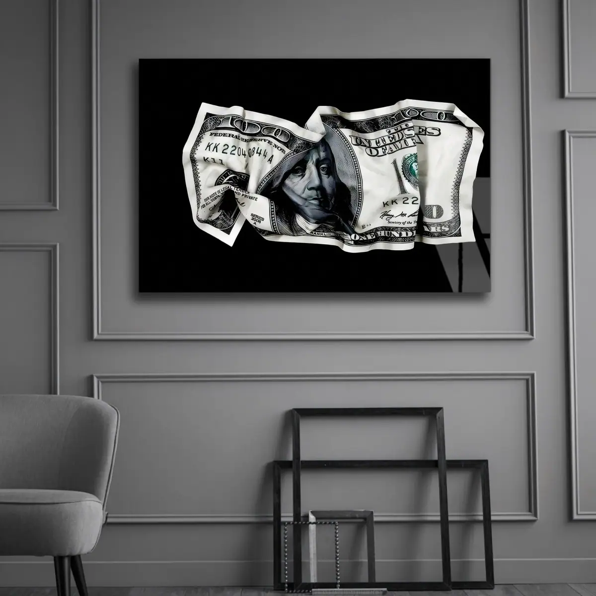 Buruşuk 100 Dolar Banknot Cam Tablo