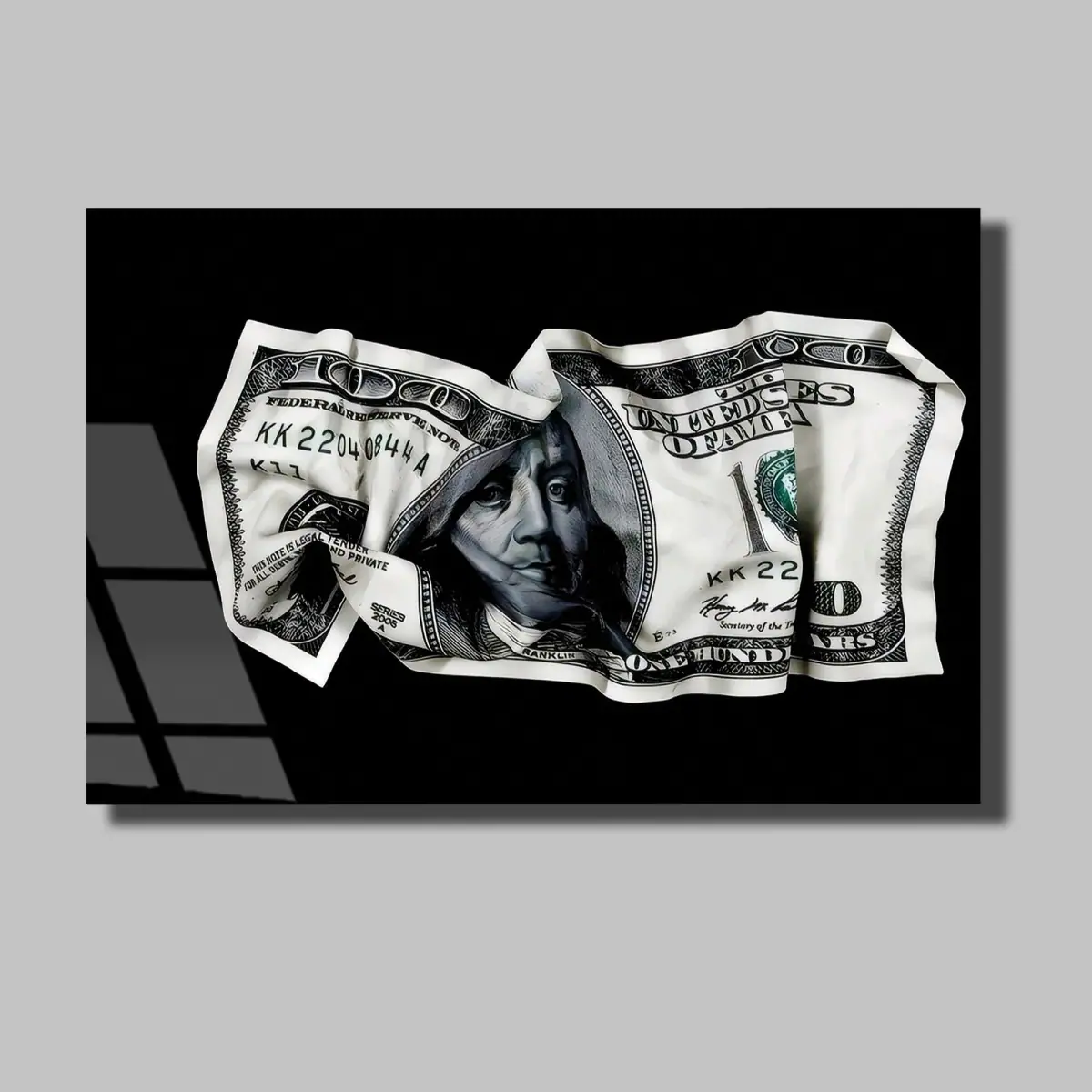 Buruşuk 100 Dolar Banknot Cam Tablo
