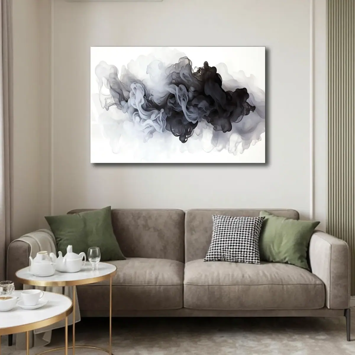 Siyah Mürekkep Duman Soyut Sanat Cam Tablo