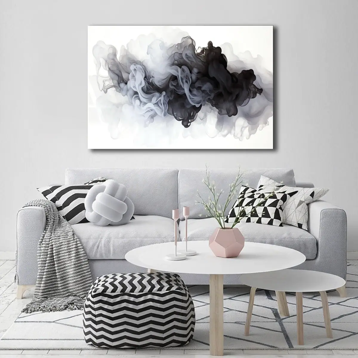 Siyah Mürekkep Duman Soyut Sanat Cam Tablo