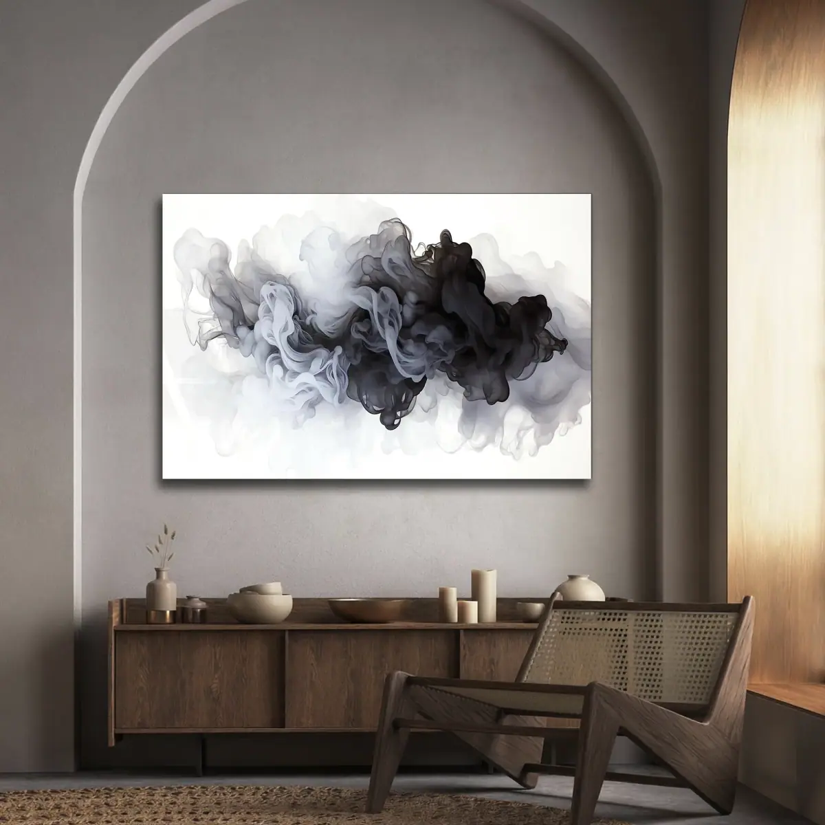 Siyah Mürekkep Duman Soyut Sanat Cam Tablo