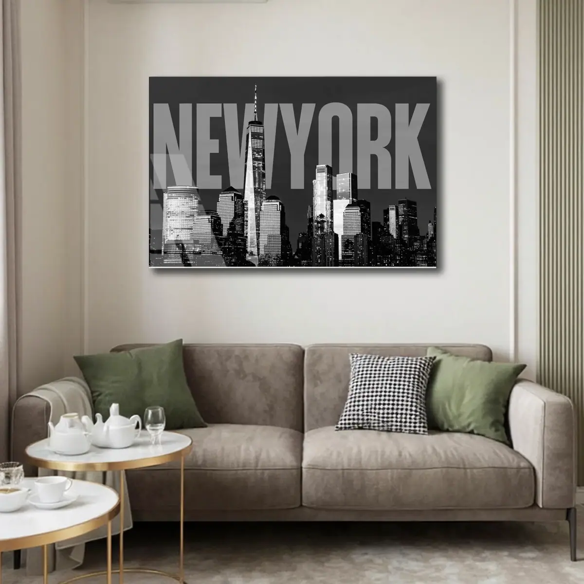 New York Şehir Silüeti Gece Cam Tablo