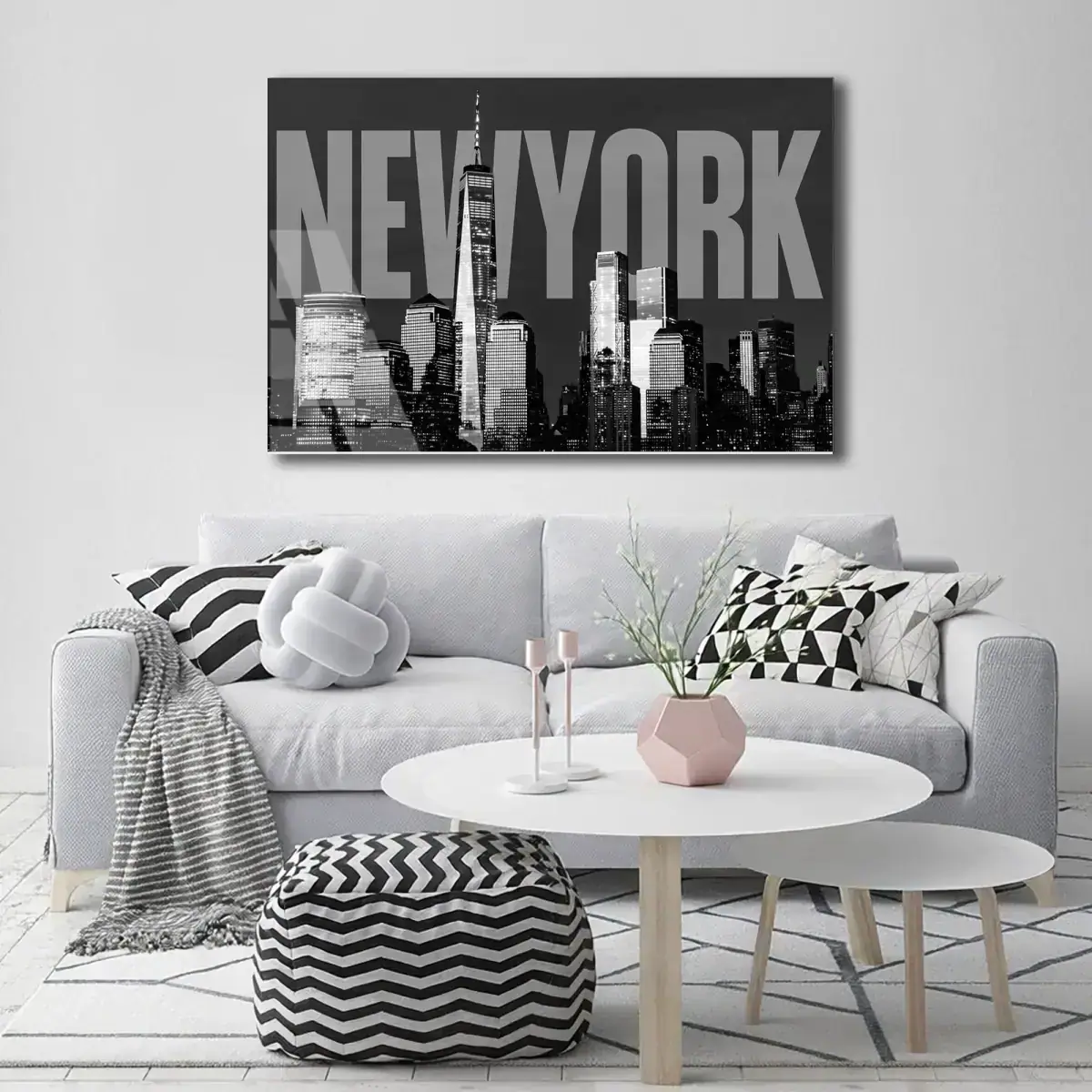 New York Şehir Silüeti Gece Cam Tablo