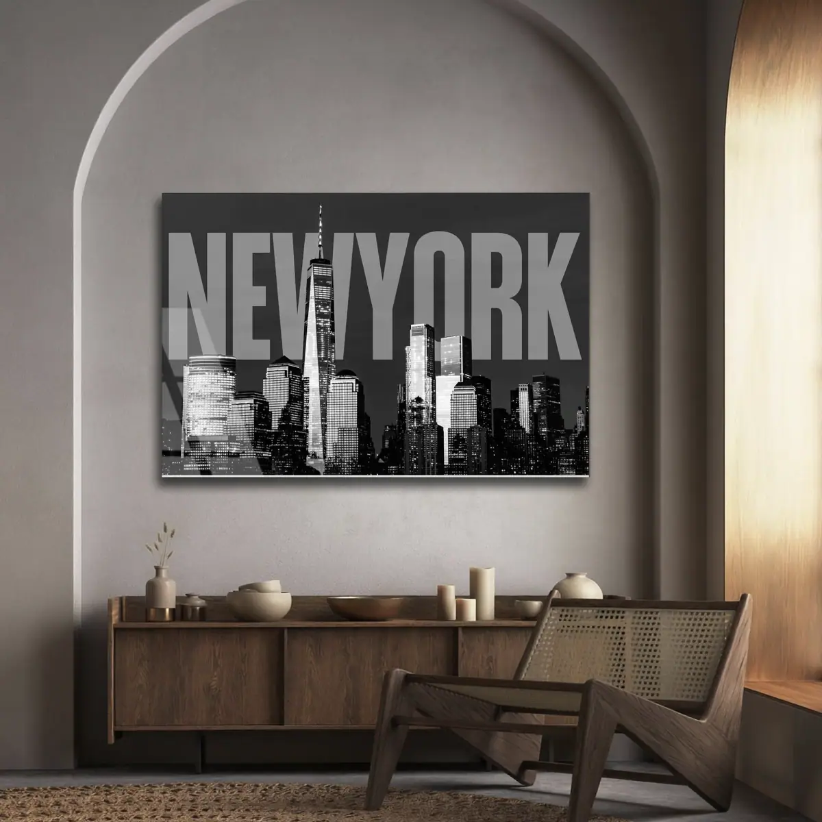 New York Şehir Silüeti Gece Cam Tablo