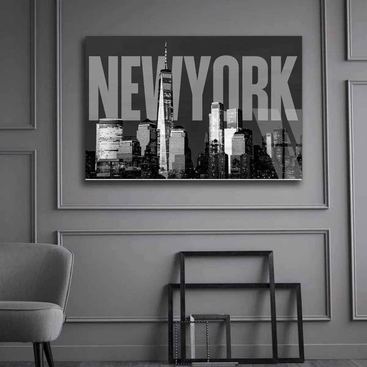 New York Şehir Silüeti Gece Cam Tablo