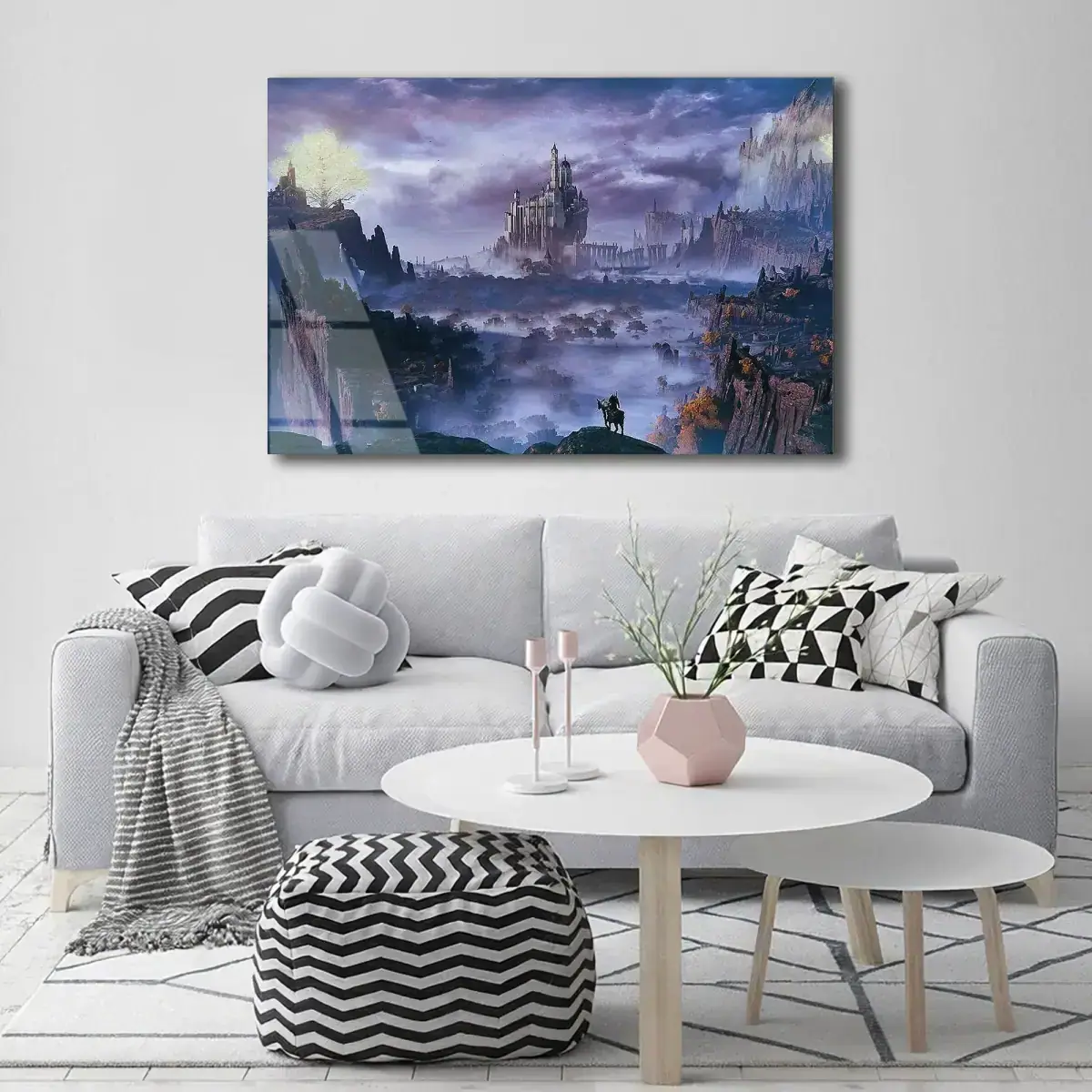 Sisli Fantastik Kale Manzarası Cam Tablo