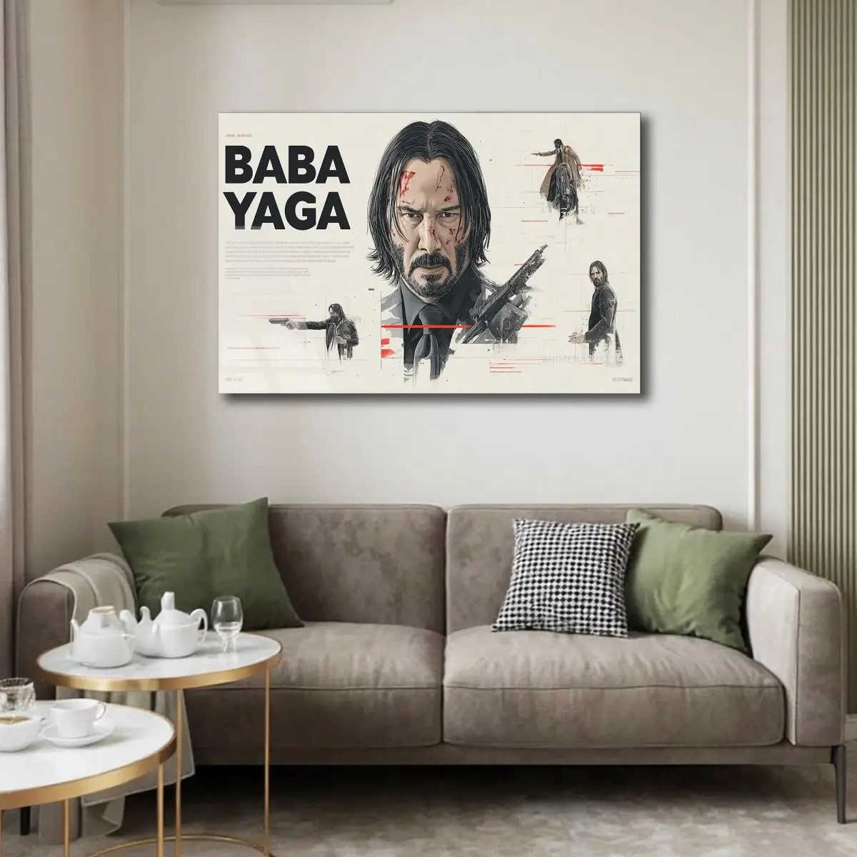 Silahlı Aksiyon Kahramanı Kolaj Cam Tablo