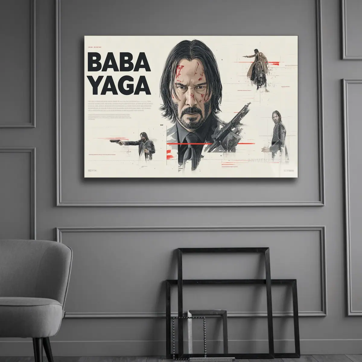 Silahlı Aksiyon Kahramanı Kolaj Cam Tablo