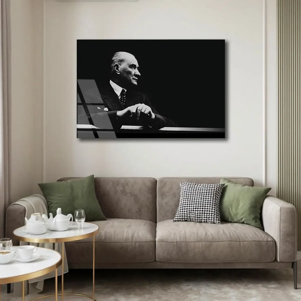 Atatürk Düşünceli Profil Portresi Cam Tablo