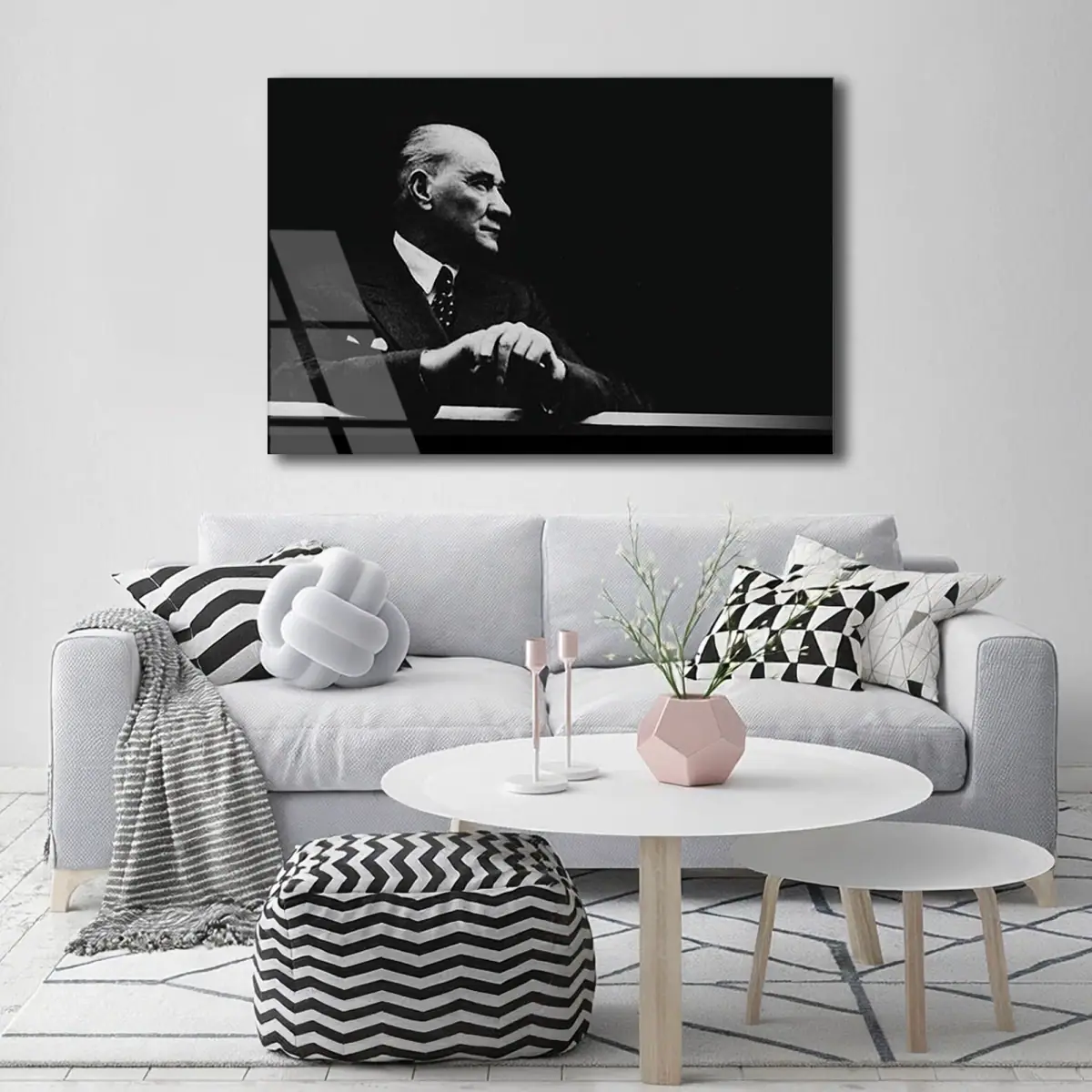 Atatürk Düşünceli Profil Portresi Cam Tablo