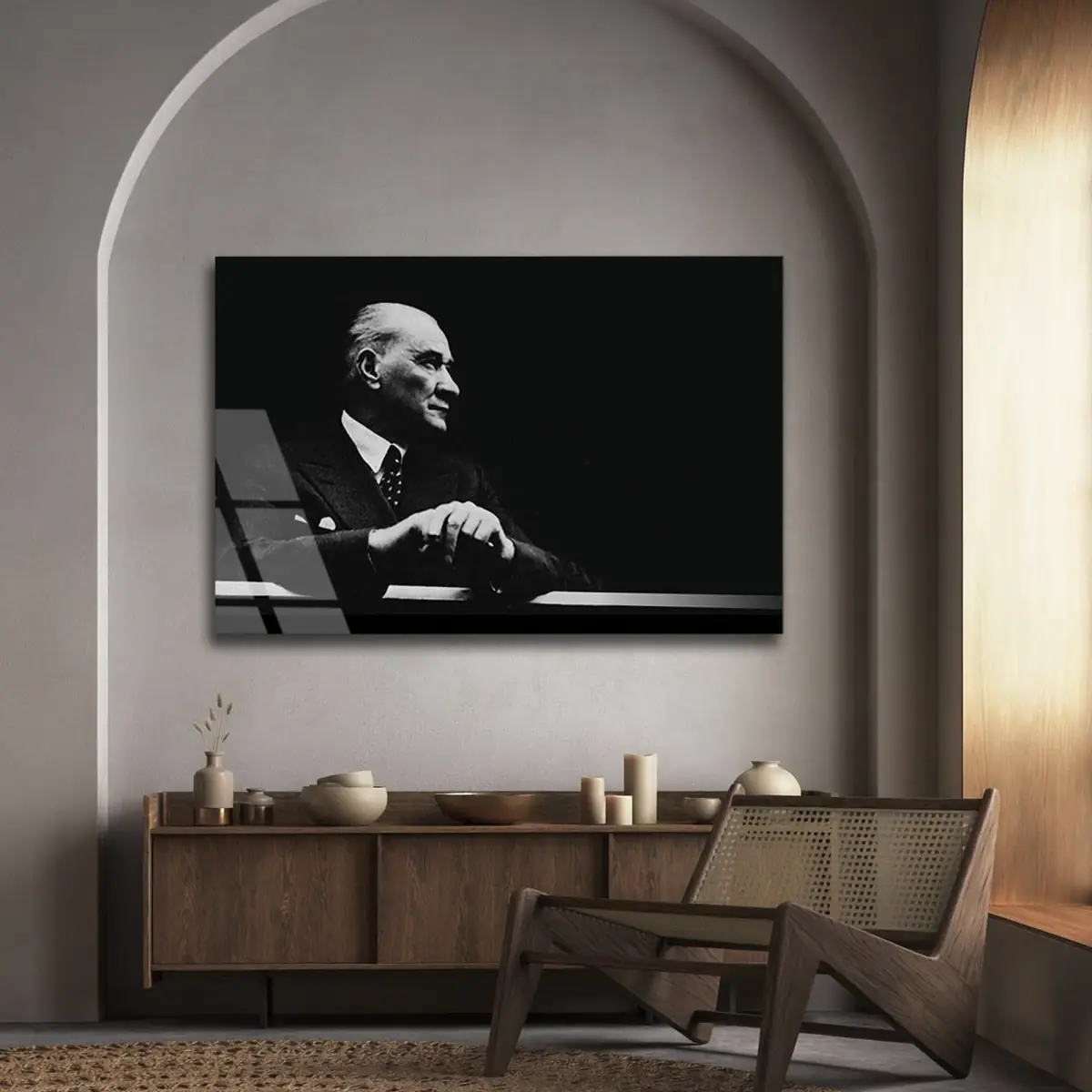 Atatürk Düşünceli Profil Portresi Cam Tablo