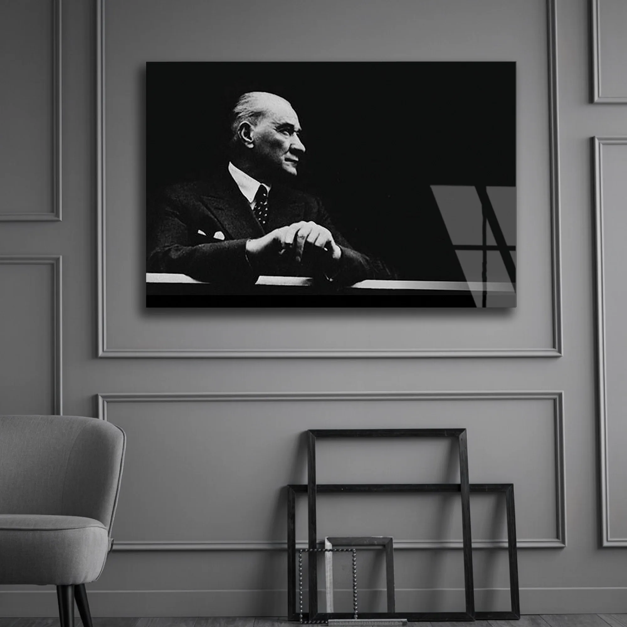 Atatürk Düşünceli Profil Portresi Cam Tablo