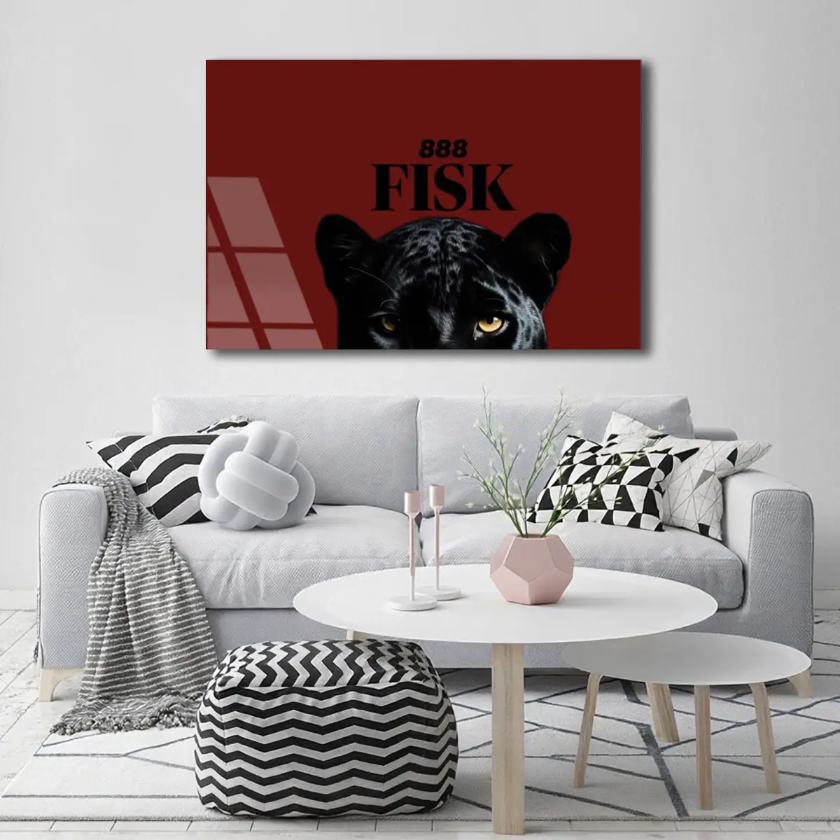 Bordo Zeminde Gizemli Panter Bakışı Cam Tablo