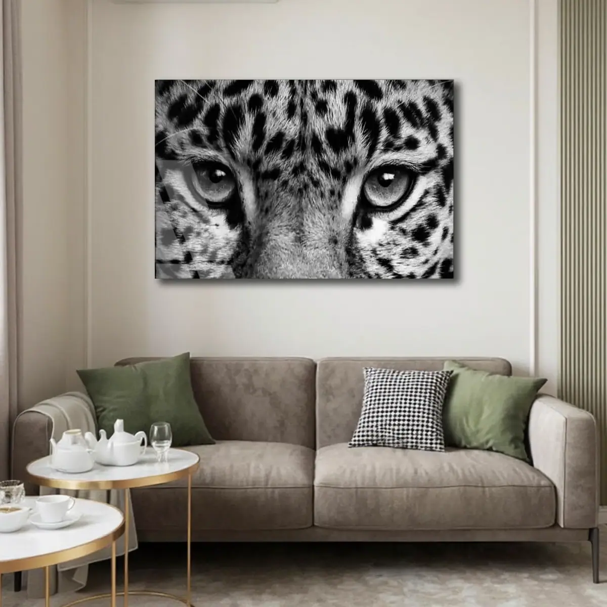 Leopar Gözleri Yakın Çekim Cam Tablo