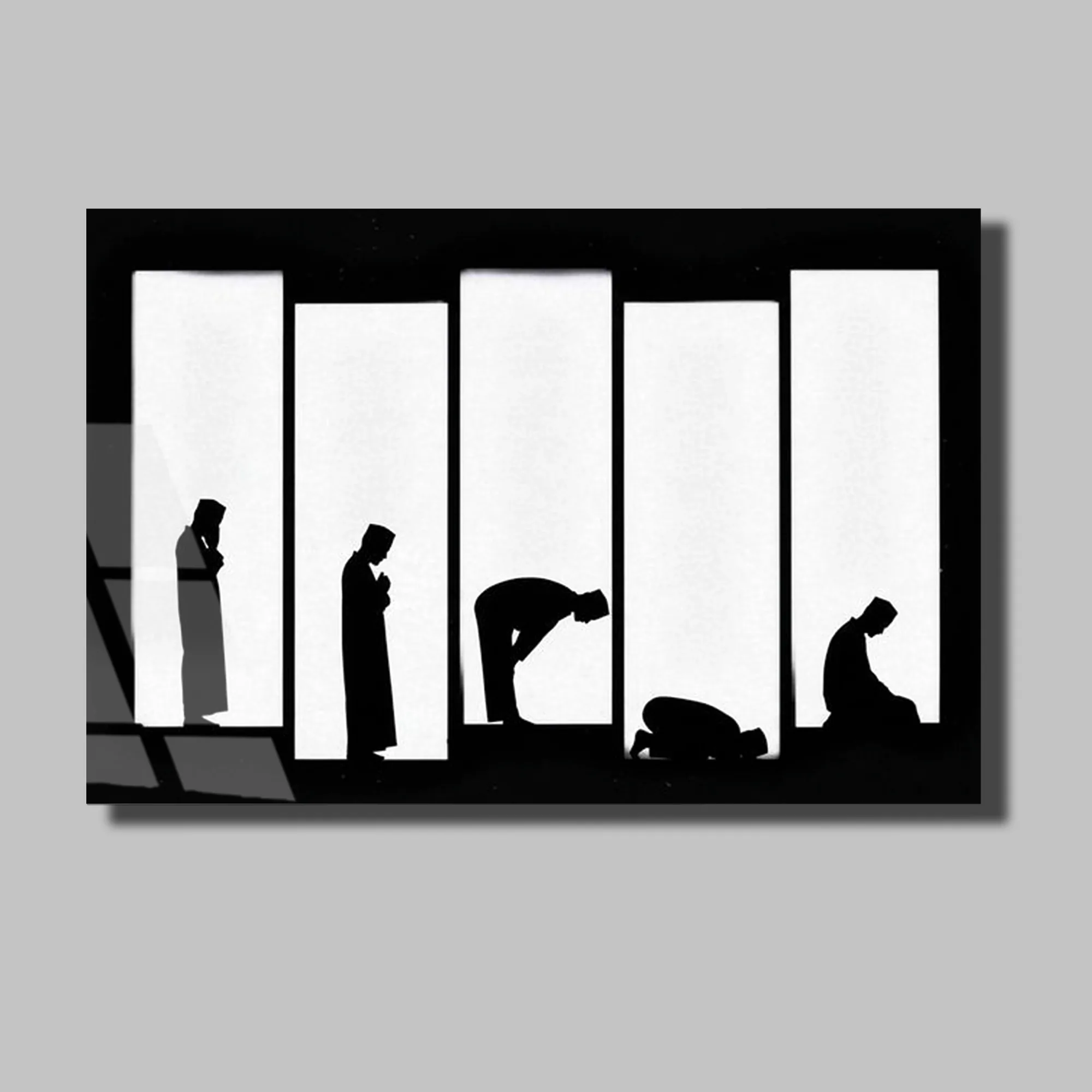 Namaz Silüetleri Beş Vakit Cam Tablo