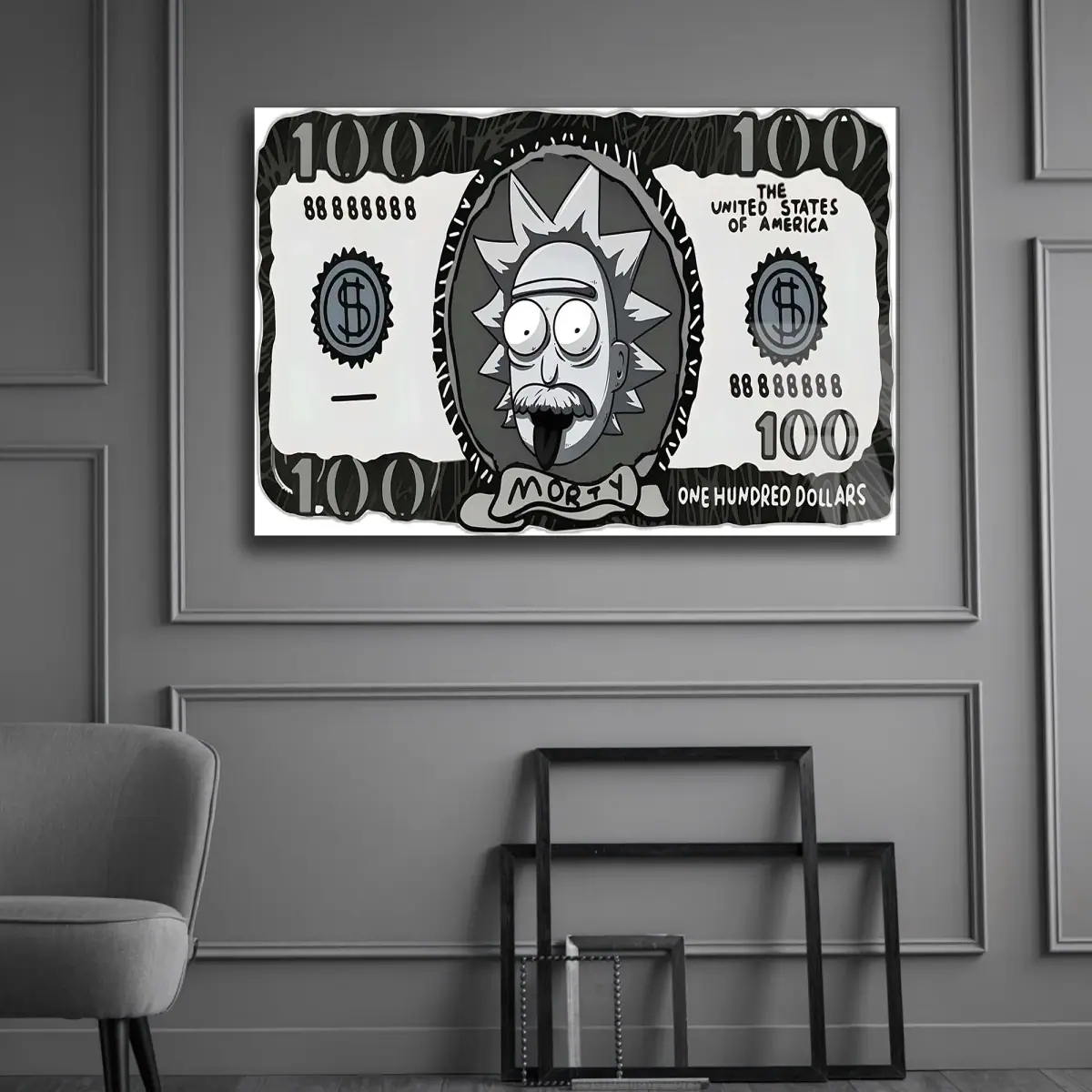Çizgi Film Karakteri Banknot Parodisi Cam Tablo