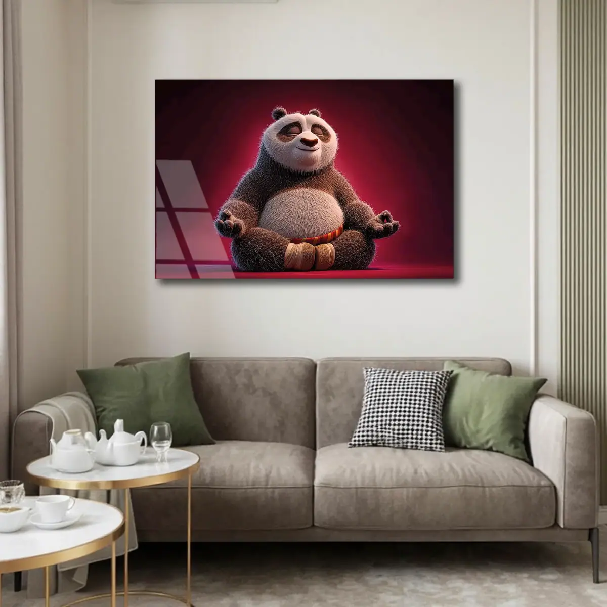 Meditasyon Yapan Sevimli Panda Cam Tablo