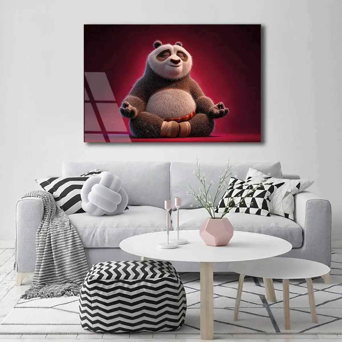 Meditasyon Yapan Sevimli Panda Cam Tablo