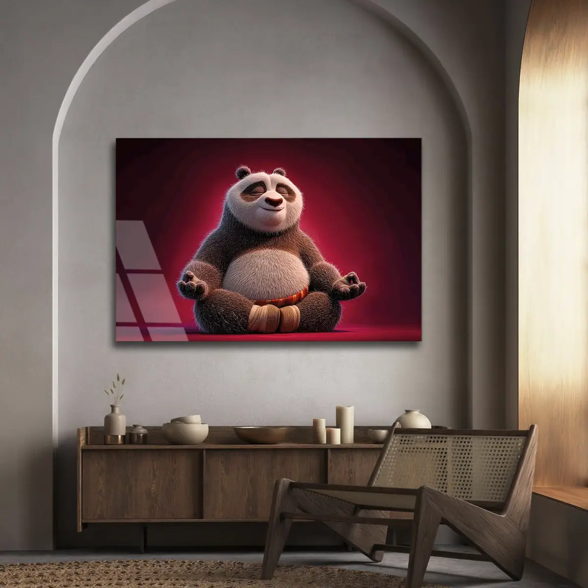 Meditasyon Yapan Sevimli Panda Cam Tablo