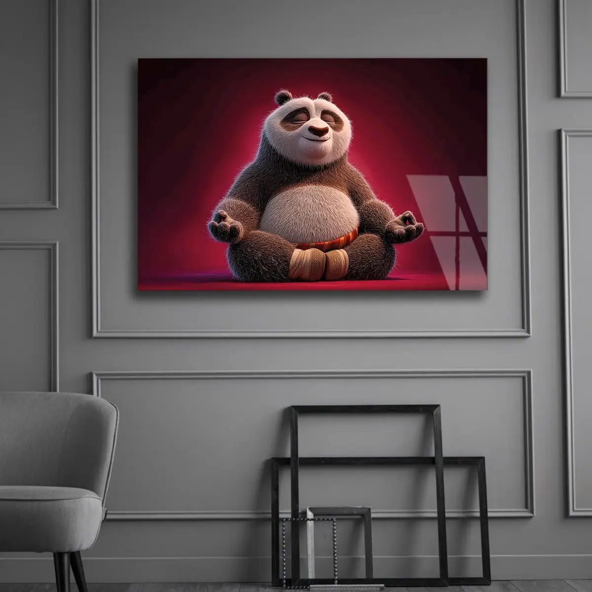 Meditasyon Yapan Sevimli Panda Cam Tablo